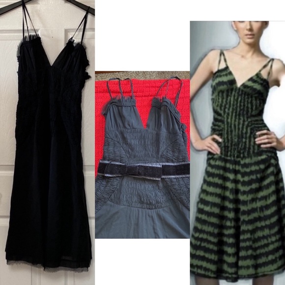 L.A.M.B. Dresses & Skirts - L.A.M.B Gwen Black Silk Gathered Evening Dress with Velvet Belt
